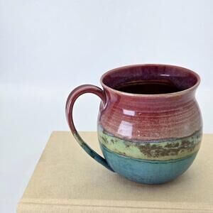 Vintage Handcrafted Studio Pottery Mug - Earthy Rainbow Glaze 14 oz Coffee Cup